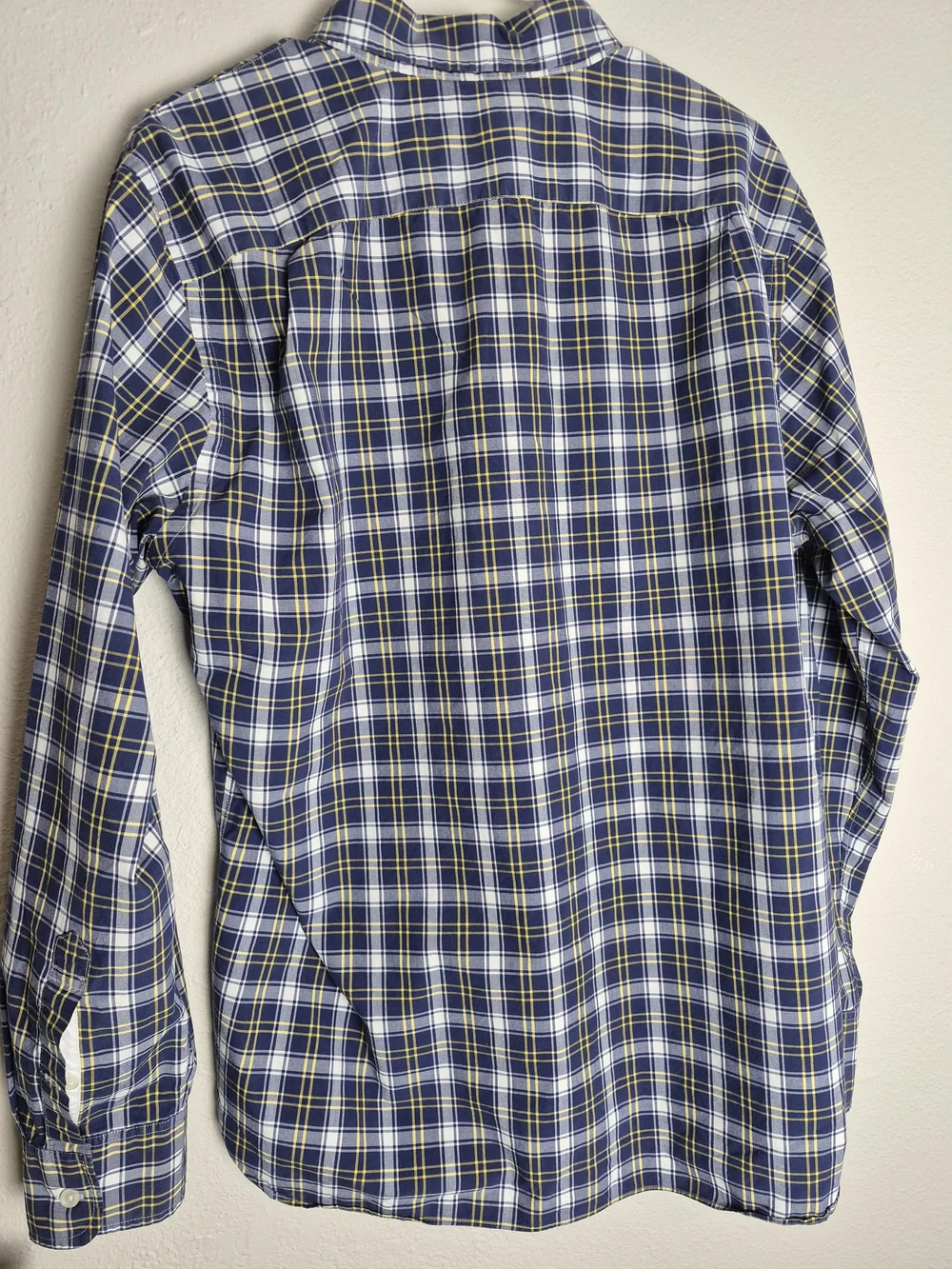 J. Crew Navy and White Plaid Button-Down Shirt with Yellow Accents